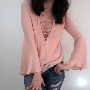 FOREVER 21 Peach Bell Sleeve Blouse